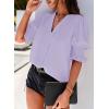 imageEVALESS V Neck Blouses for Women Dressy Casual Summer Puff Ruffle Short Sleeve Shirt TopsB1 Purple