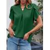 imageEVALESS Womens Dressy Casual Business Work Chiffon Blouses Tops Summer V Neck Cute Loose Petal Short Sleeve TShirtsBlackish Green