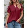 imageEVALESS Womens Dressy Casual Business Work Chiffon Blouses Tops Summer V Neck Cute Loose Petal Short Sleeve TShirtsBurgundy