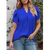 imageEVALESS Womens Dressy Casual Business Work Chiffon Blouses Tops Summer V Neck Cute Loose Petal Short Sleeve TShirtsDark Blue
