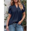 imageEVALESS Womens Dressy Casual Business Work Chiffon Blouses Tops Summer V Neck Cute Loose Petal Short Sleeve TShirtsNavy Blue