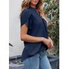 imageEVALESS Womens Dressy Casual Business Work Chiffon Blouses Tops Summer V Neck Cute Loose Petal Short Sleeve TShirtsNavy Blue