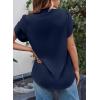 imageEVALESS Womens Dressy Casual Business Work Chiffon Blouses Tops Summer V Neck Cute Loose Petal Short Sleeve TShirtsNavy Blue