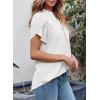 imageEVALESS Womens Dressy Casual Business Work Chiffon Blouses Tops Summer V Neck Cute Loose Petal Short Sleeve TShirtsWhite
