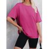 imageEVALESS Womens Fashion Summer Tops 2025 Crewneck Short Sleeve T ShirtsRose Red
