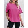 imageEVALESS Womens Fashion Summer Tops 2025 Crewneck Short Sleeve T ShirtsRose Red