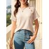 imageEVALESS Womens Short Sleeve Waffle Knit Tops Crewneck Lace Crochet Hollow Out Solid Loose Casual Basic T Shirts Tee BlousesApricot