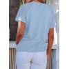 imageEVALESS Womens Short Sleeve Waffle Knit Tops Crewneck Lace Crochet Hollow Out Solid Loose Casual Basic T Shirts Tee BlousesBeau Blue