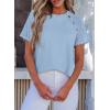 imageEVALESS Womens Short Sleeve Waffle Knit Tops Crewneck Lace Crochet Hollow Out Solid Loose Casual Basic T Shirts Tee BlousesBeau Blue