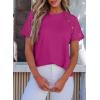imageEVALESS Womens Short Sleeve Waffle Knit Tops Crewneck Lace Crochet Hollow Out Solid Loose Casual Basic T Shirts Tee BlousesRose Red