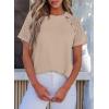 imageEVALESS Womens Short Sleeve Waffle Knit Tops Crewneck Lace Crochet Hollow Out Solid Loose Casual Basic T Shirts Tee BlousesSmoke Gray