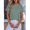 imageEVALESS Womens Short Sleeve Waffle Knit Tops Crewneck Lace Crochet Hollow Out Solid Loose Casual Basic T Shirts Tee BlousesSmoke Green
