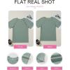 imageEVALESS Womens Short Sleeve Waffle Knit Tops Crewneck Lace Crochet Hollow Out Solid Loose Casual Basic T Shirts Tee BlousesSmoke Green