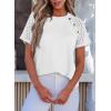 imageEVALESS Womens Short Sleeve Waffle Knit Tops Crewneck Lace Crochet Hollow Out Solid Loose Casual Basic T Shirts Tee BlousesWhite