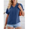 imageEVALESS Womens Tops Business Casual Outfits V Neck Ruffle Sleeve Blouses Womens Fashion Clothes 2025Blue