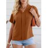imageEVALESS Womens Tops Business Casual Outfits V Neck Ruffle Sleeve Blouses Womens Fashion Clothes 2025Brown