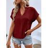 imageEVALESS Womens Tops Business Casual Outfits V Neck Ruffle Sleeve Blouses Womens Fashion Clothes 2025Red Dahlia