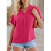 imageEVALESS Womens Tops Business Casual Outfits V Neck Ruffle Sleeve Blouses Womens Fashion Clothes 2025Rose Red