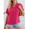 imageEVALESS Womens Tops Business Casual Outfits V Neck Ruffle Sleeve Blouses Womens Fashion Clothes 2025Rose Red