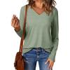 imageEVALESS Spring Summer Tops for Women Trendy V Neck Long Sleeve Shirts 2025 Basic T Shirts Loose Tee Clothes Casual Outfits1 Green