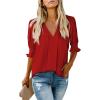 imageEVALESS V Neck Blouses for Women Dressy Casual Summer Puff Ruffle Short Sleeve Shirt Tops2b Red
