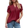 imageEVALESS Womens Dressy Casual Business Work Chiffon Blouses Tops Summer V Neck Cute Loose Petal Short Sleeve TShirtsBurgundy
