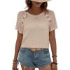imageEVALESS Womens Short Sleeve Waffle Knit Tops Crewneck Lace Crochet Hollow Out Solid Loose Casual Basic T Shirts Tee BlousesSmoke Gray