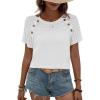 imageEVALESS Womens Short Sleeve Waffle Knit Tops Crewneck Lace Crochet Hollow Out Solid Loose Casual Basic T Shirts Tee BlousesWhite
