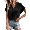 imageEVALESS Womens Tops Business Casual Outfits V Neck Ruffle Sleeve Blouses Womens Fashion Clothes 2025Black