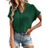 imageEVALESS Womens Tops Business Casual Outfits V Neck Ruffle Sleeve Blouses Womens Fashion Clothes 2025Blackish Green