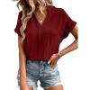 imageEVALESS Womens Tops Business Casual Outfits V Neck Ruffle Sleeve Blouses Womens Fashion Clothes 2025Red Dahlia