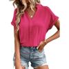 imageEVALESS Womens Tops Business Casual Outfits V Neck Ruffle Sleeve Blouses Womens Fashion Clothes 2025Rose Red