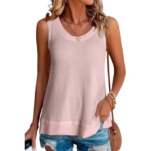 imageEVALESS Waffle Knit Tank Top for Women Summer 2025 Trendy Oversized Scoop Neck Knit Sleeveless Shirts TopsDusty Pink