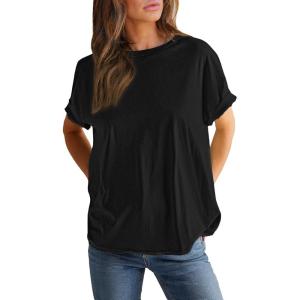 imageEVALESS Womens Fashion Summer Tops 2025 Crewneck Short Sleeve T Shirts1a Black
