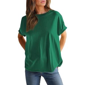 imageEVALESS Womens Fashion Summer Tops 2025 Crewneck Short Sleeve T ShirtsBlackish Green