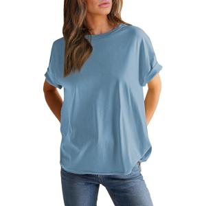 imageEVALESS Womens Fashion Summer Tops 2025 Crewneck Short Sleeve T ShirtsBlue