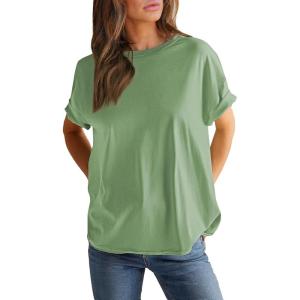 imageEVALESS Womens Fashion Summer Tops 2025 Crewneck Short Sleeve T ShirtsGreen