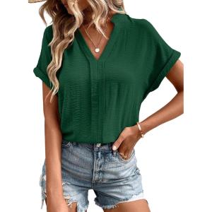 imageEVALESS Womens Tops Business Casual Outfits V Neck Ruffle Sleeve Blouses Womens Fashion Clothes 2025Blackish Green