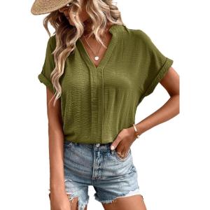 imageEVALESS Womens Tops Business Casual Outfits V Neck Ruffle Sleeve Blouses Womens Fashion Clothes 2025Green