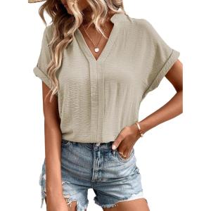 imageEVALESS Womens Tops Business Casual Outfits V Neck Ruffle Sleeve Blouses Womens Fashion Clothes 2025Smoke Gray