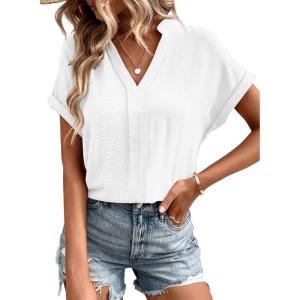 imageEVALESS Womens Tops Business Casual Outfits V Neck Ruffle Sleeve Blouses Womens Fashion Clothes 2025White