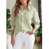 imageEVALESS Blouses for Women Dressy Casual Striped V Neck Long Sleeve Button Down Shirts Summer 2025 Loose Collared Blouse TopsGreen Stripe