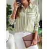 imageEVALESS Blouses for Women Dressy Casual Striped V Neck Long Sleeve Button Down Shirts Summer 2025 Loose Collared Blouse TopsGreen Stripe