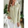 imageEVALESS Blouses for Women Dressy Casual Striped V Neck Long Sleeve Button Down Shirts Summer 2025 Loose Collared Blouse TopsGreen Stripe