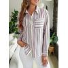 imageEVALESS Blouses for Women Dressy Casual Striped V Neck Long Sleeve Button Down Shirts Summer 2025 Loose Collared Blouse TopsPurple Stripe