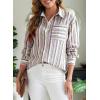 imageEVALESS Blouses for Women Dressy Casual Striped V Neck Long Sleeve Button Down Shirts Summer 2025 Loose Collared Blouse TopsPurple Stripe
