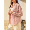imageEVALESS Blouses for Women Dressy Casual Striped V Neck Long Sleeve Button Down Shirts Summer 2025 Loose Collared Blouse TopsRed Stripe