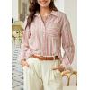 imageEVALESS Blouses for Women Dressy Casual Striped V Neck Long Sleeve Button Down Shirts Summer 2025 Loose Collared Blouse TopsRed Stripe