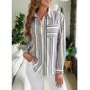imageEVALESS Blouses for Women Dressy Casual Striped V Neck Long Sleeve Button Down Shirts Summer 2025 Loose Collared Blouse TopsSky Blue Stripe