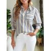 imageEVALESS Blouses for Women Dressy Casual Striped V Neck Long Sleeve Button Down Shirts Summer 2025 Loose Collared Blouse TopsSky Blue Stripe